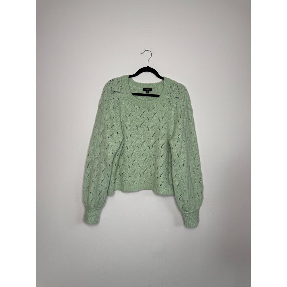 J.Crew Mint Green Pointelle Knit Sweater XL Balloon Sleeve Spring Cottagecore